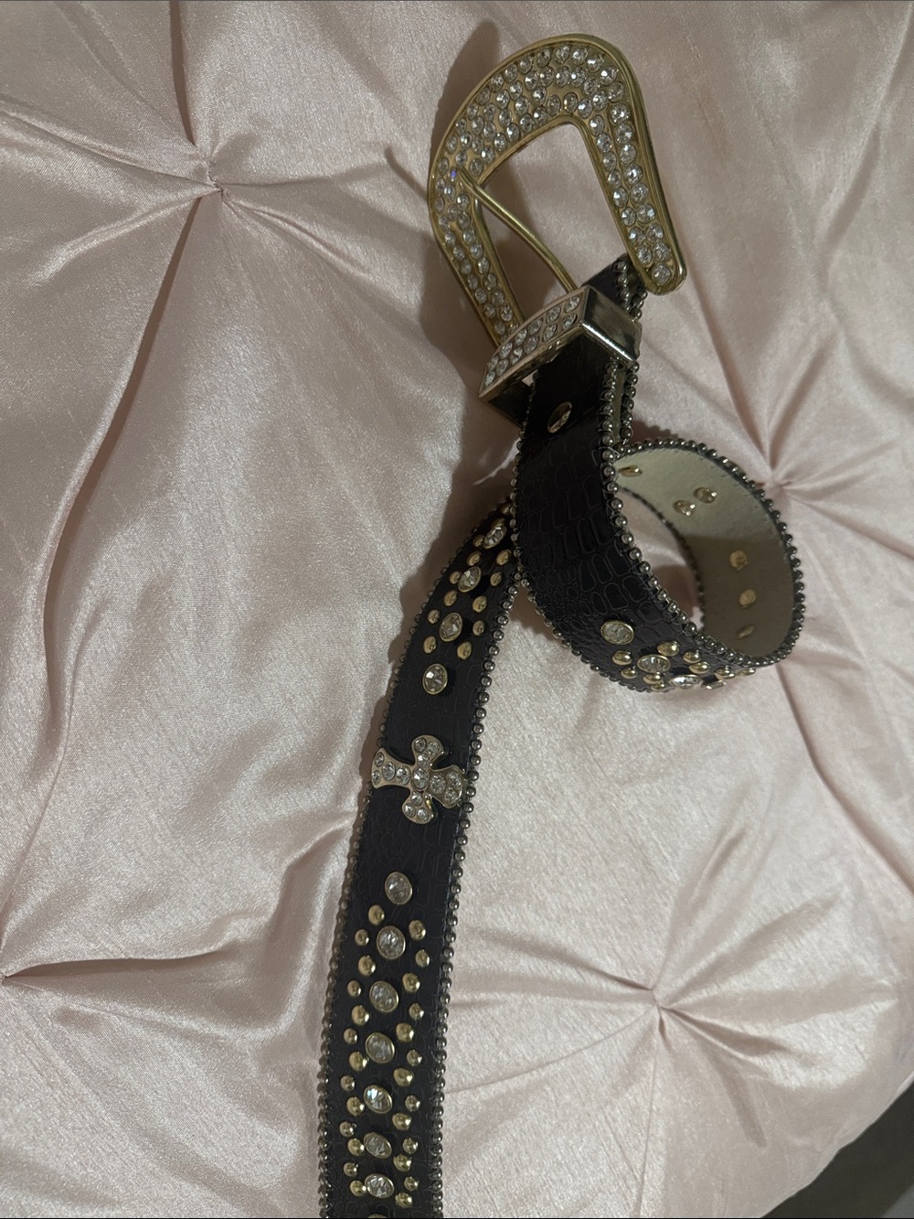 Black Crystal-Embellished Women’s Belt